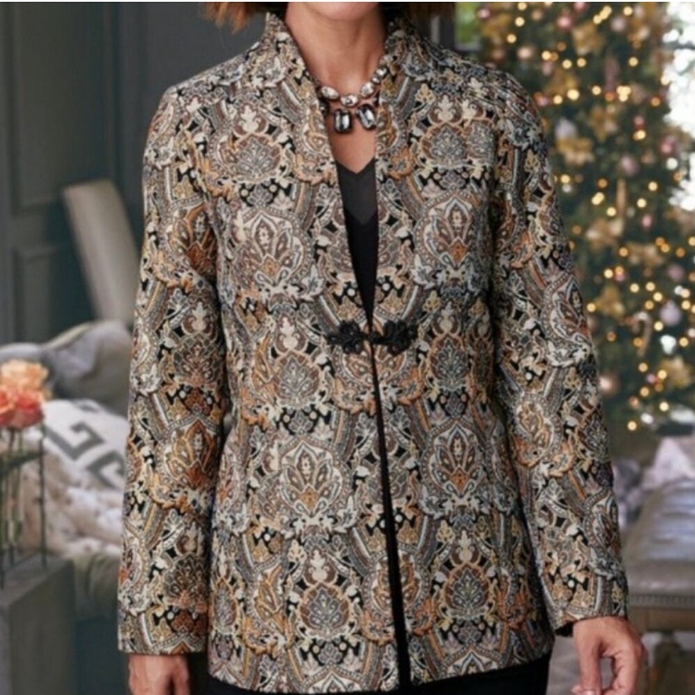 New Soft Surroundings Venezia Paisley Metallic Jacket Blazer Size Small